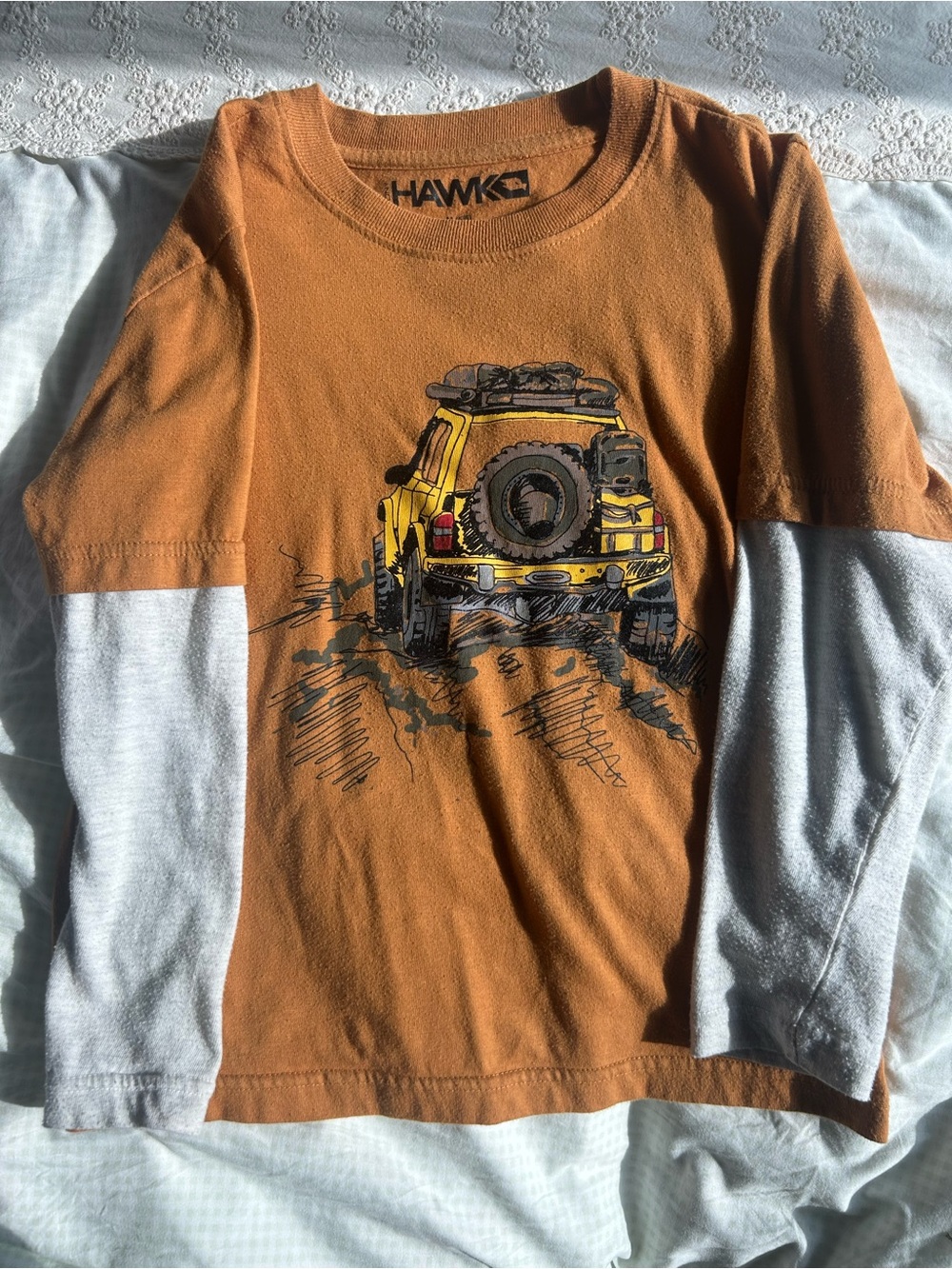 HAWK Orange & Gray Layered-Look Long Sleeve Tee with Yellow Off-Road Truck